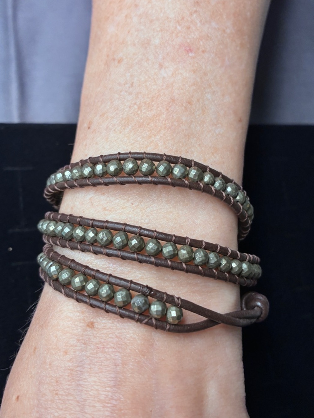 Silpada Handcrafted Brown Leather Wrap Bracelet with silver Faceted Beads, nwt